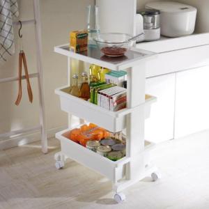 ステンレス天板のキッチンワゴン