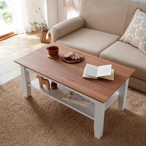 フレンチカントリー調棚付きリビングローテーブルの商品写真