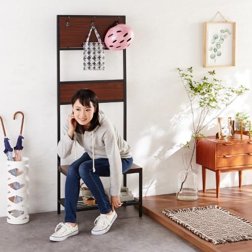 フック&収納棚付き玄関収納ベンチ<幅61cm>の商品写真