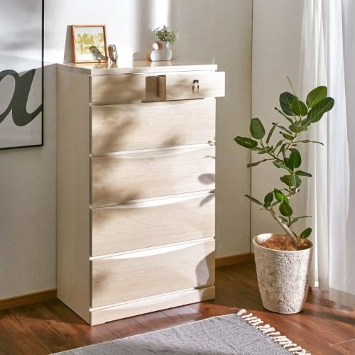 鍵付き!光沢のある木目調衣類チェスト(国産)の商品写真