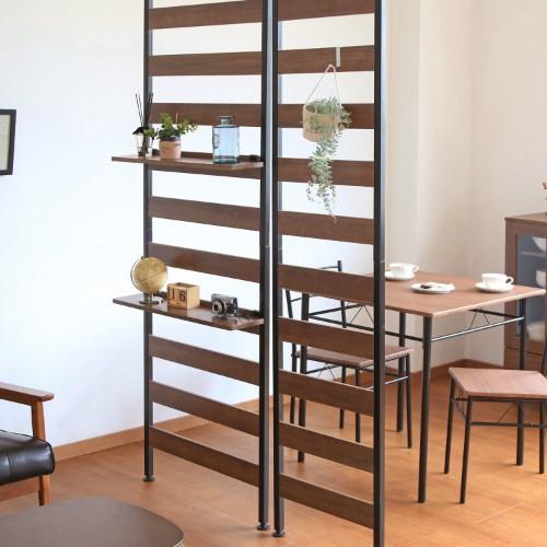 木目調突っ張りラダーラック(棚板&フック付き)の商品写真