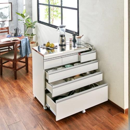 ステンレス天板のコンセント付きキッチンカウンターの商品写真