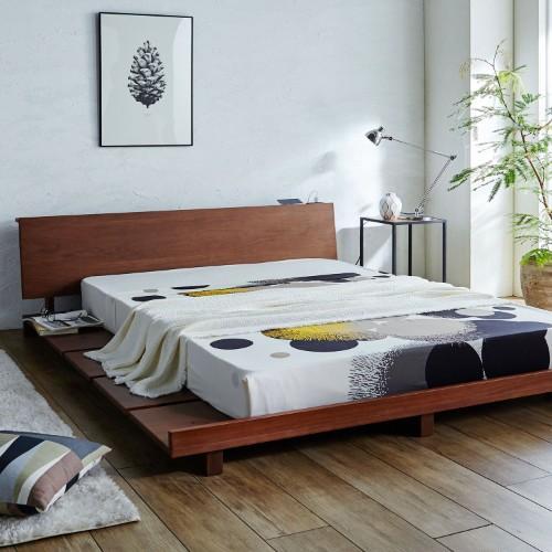 ウォルナット材のモダンローベッド<シングル/セミダブル/ダブル/クイーン>の商品写真
