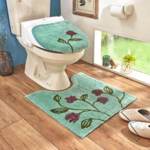花柄のトイレマット&O/U・温水洗浄便座兼用フタカバー(単品・セット)の商品写真