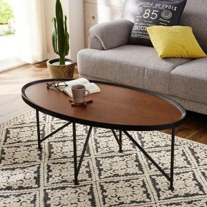 ウォルナット材のアイアン脚円形リビングテーブルの商品写真