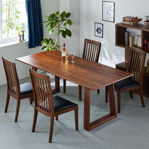 1人で簡単に調整できるウォルナット材の伸長式ダイニングテーブル<4人用~6人用>の商品写真
