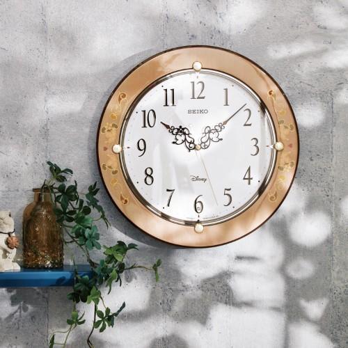 アンティーク調の電波掛け時計 ピンク「ミッキー&ミニー」の商品写真
