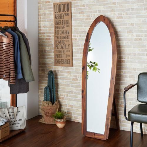 天然木フレームのサーフ型スタンドミラーの商品写真
