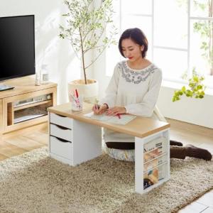 折りたたみ式!引出し&ラック付きローデスク 【パソコンデスクとしても】の商品写真