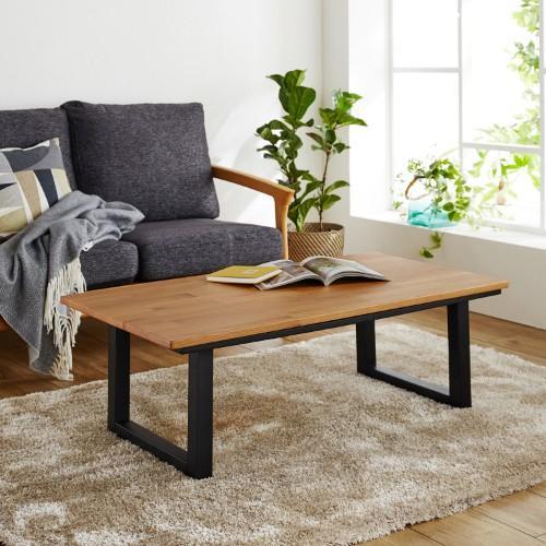 オーク材のスチール脚風ヴィンテージ調こたつテーブルの商品写真