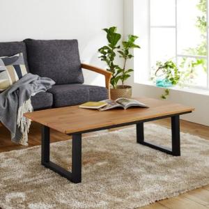 オーク材のスチール脚風ヴィンテージ調こたつテーブルの商品写真