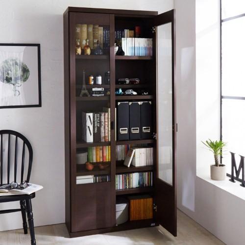 [日本製]ダブル棚板のガラス扉の頑丈本棚の商品写真