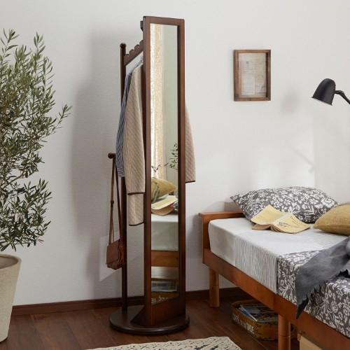 ハンガーラック付き回転スタンドミラーの商品写真