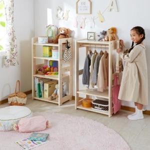天然木パイン材を使用した優しい風合いのキッズハンガーラックの商品写真
