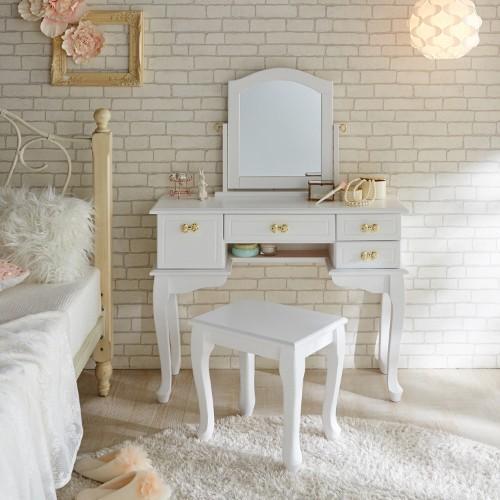 リボン取っ手のエレガントドレッサー&スツールセットの商品写真