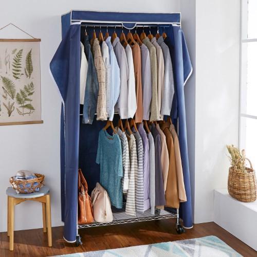 【大型商品送料無料】高さ調節ができるカバー付きダブルハンガーラックの商品写真