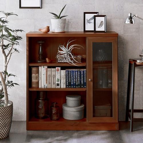 [日本製]ガラス扉収納付きオープンラックの商品写真