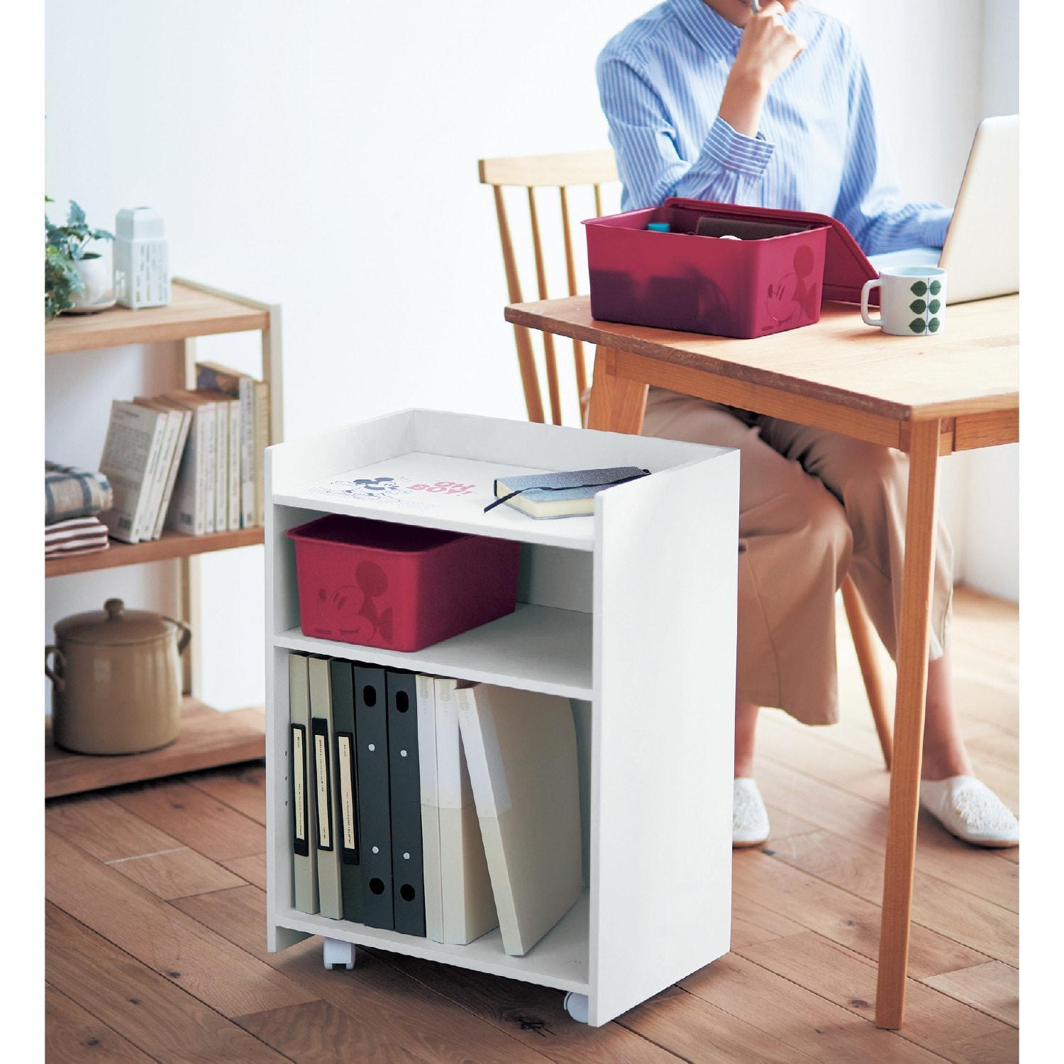 在宅ワークにぴったり!ふた付き収納ケース付きワゴン「ミッキーマウス」の商品写真