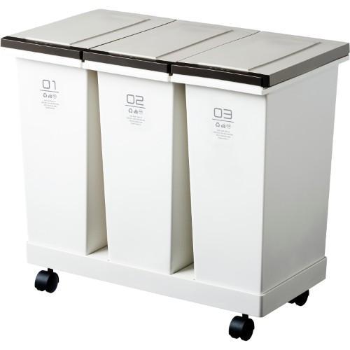 キャスター付きワゴンにのせて使うプッシュ式密閉蓋付きキッチンゴミ箱<3分別>の商品写真