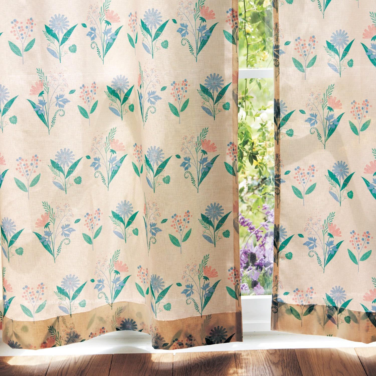 UVカット・遮熱・遮像プリントレースカーテン"チェックの花束"の商品写真