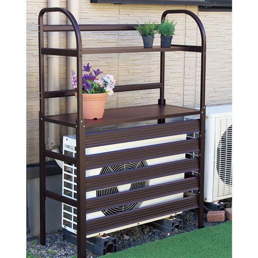 アルミ製エアコン室外機カバー■カラー：ダークブラウン グレー ■サイズ：A(棚なし),B(棚あり)の商品写真