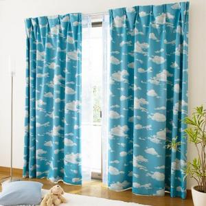 爽やか青空模様の遮光プリントカーテン■カラー：ブルー ■サイズ：幅100×丈90(2枚組),幅100×丈110(2枚組),幅100×丈135(2枚組),幅100×丈150(2枚組),幅100×丈170(2枚組),幅100×丈178(2枚組),幅100×丈185(2枚組),幅100×丈190(2枚組),幅100×丈200(2枚組),幅100×丈205(2枚組),幅100×丈210(2枚組),幅100×丈215(2枚組),幅100×丈220(2枚組),幅100×丈225(2枚組),幅100×丈の商品写真