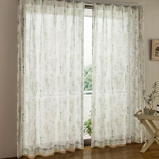 リーフ柄プリントボイルカーテンの商品写真