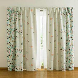 リーフ絵羽柄遮光プリントカーテンの商品写真