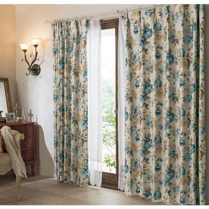 1級遮光裏地付きプリントカーテン(ローズ柄)の商品写真