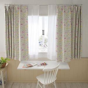 遮光プリントカーテン(猫&フラワー)の商品写真