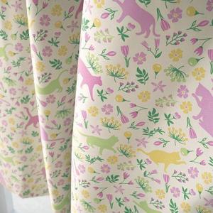 〔形状記憶付き〕遮光プリントカーテン(猫&フラワー)の商品写真