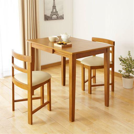 広がるダイニングテーブル/2段階(60cm・90cm) 省スペース■カラー：ライトブラウン ダークブラウン ■サイズ：B(チェア2脚組)の商品写真