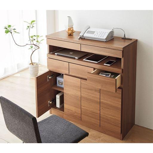 スマートデザインFAX台/スライドトレー・2口コンセント付き 日本製■カラー：ナチュラル ダークブラウン ■サイズ：B(幅60),C(幅89)の商品写真