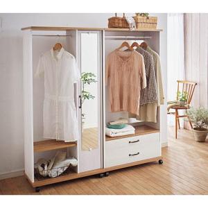 ハンガーラック(ミラー&引き出しタイプ)■カラー：ホワイト ナチュラル ■サイズ：B(引き出し付きタイプ/幅60)の商品写真