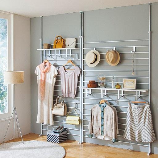 壁面突っ張りラダーパーテーションシリーズ■カラー：ホワイト ■サイズ：A(幅40cm),B(幅65cm),C(幅95cm),D(幅125cm)の商品写真