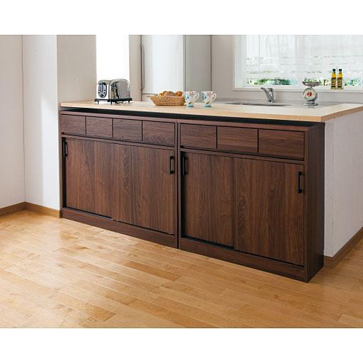 カウンター下収納(奥行が選べる・引き戸式)■カラー：ブラウン ■サイズ：G(奥行30/幅75)の商品写真