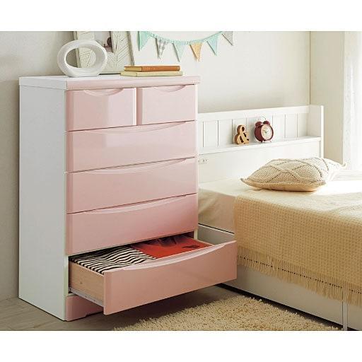 隠し引き出しの付いた鏡面カジュアルチェストの商品写真