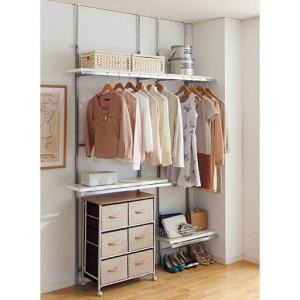 木製の棚がおしゃれな突っ張りハンガーラック■カラー：ホワイト ライトブラウン ダークブラウン ■サイズ：A(幅60/棚1段),B(幅60/棚2段),C(幅90/棚1段),D(幅90/棚2段)の商品写真