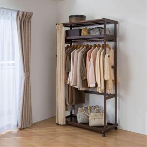 ハンガーラック(木製フレーム・カーテン付き)■カラー：ナチュラル ブラウン ■サイズ：A,B,Dの商品写真