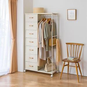 引き出し付きハンガーラック■カラー：ブラウン アイボリー ■サイズ：A(引き出し2杯),C(引き出し7杯/ラック大)の商品写真